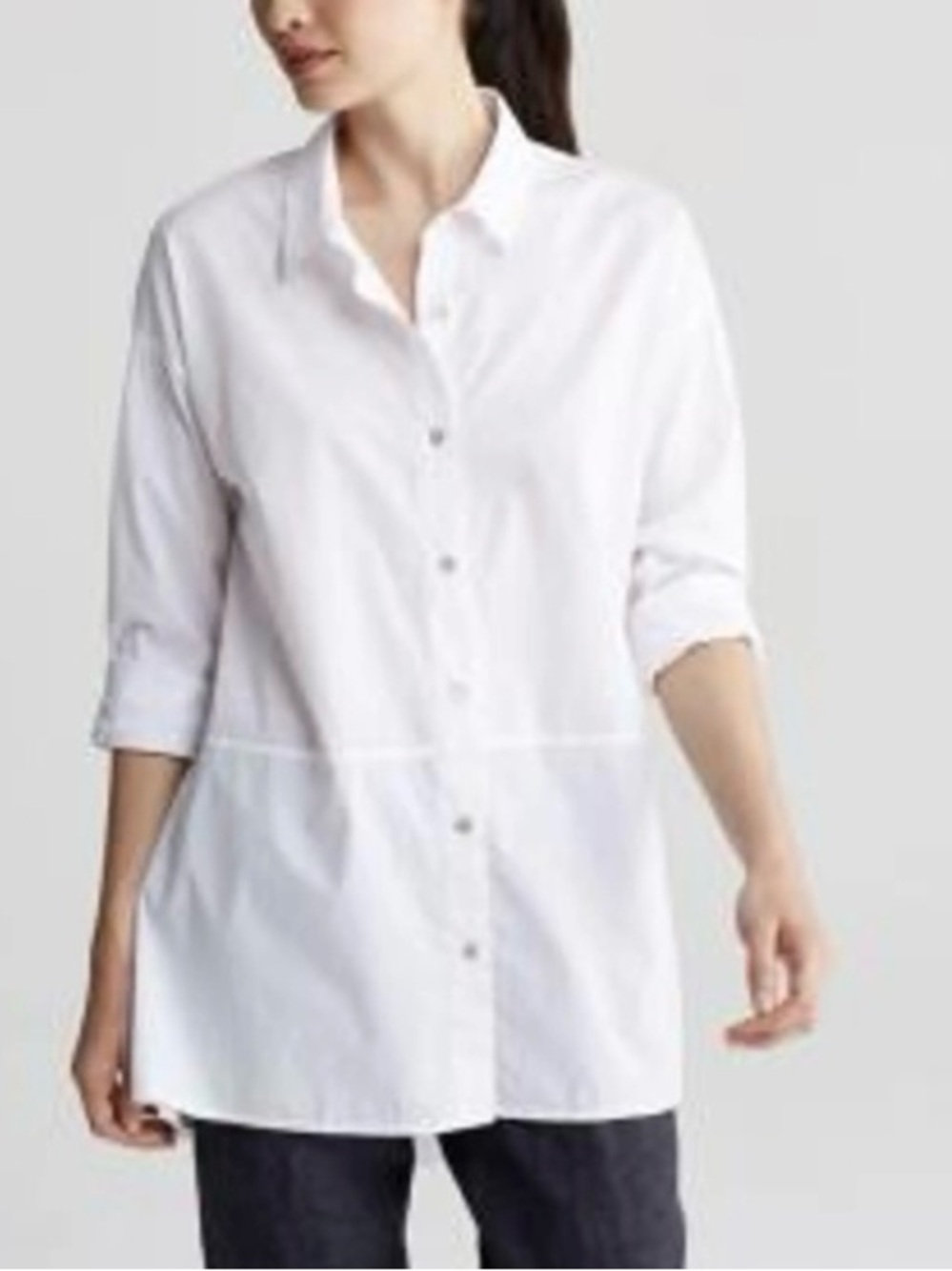 Eileen Fisher White Organic Cotton Poplin Oversized Tunic Button Down